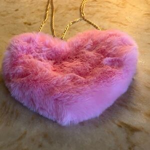 Pink Furry Heart-Shaped Purse